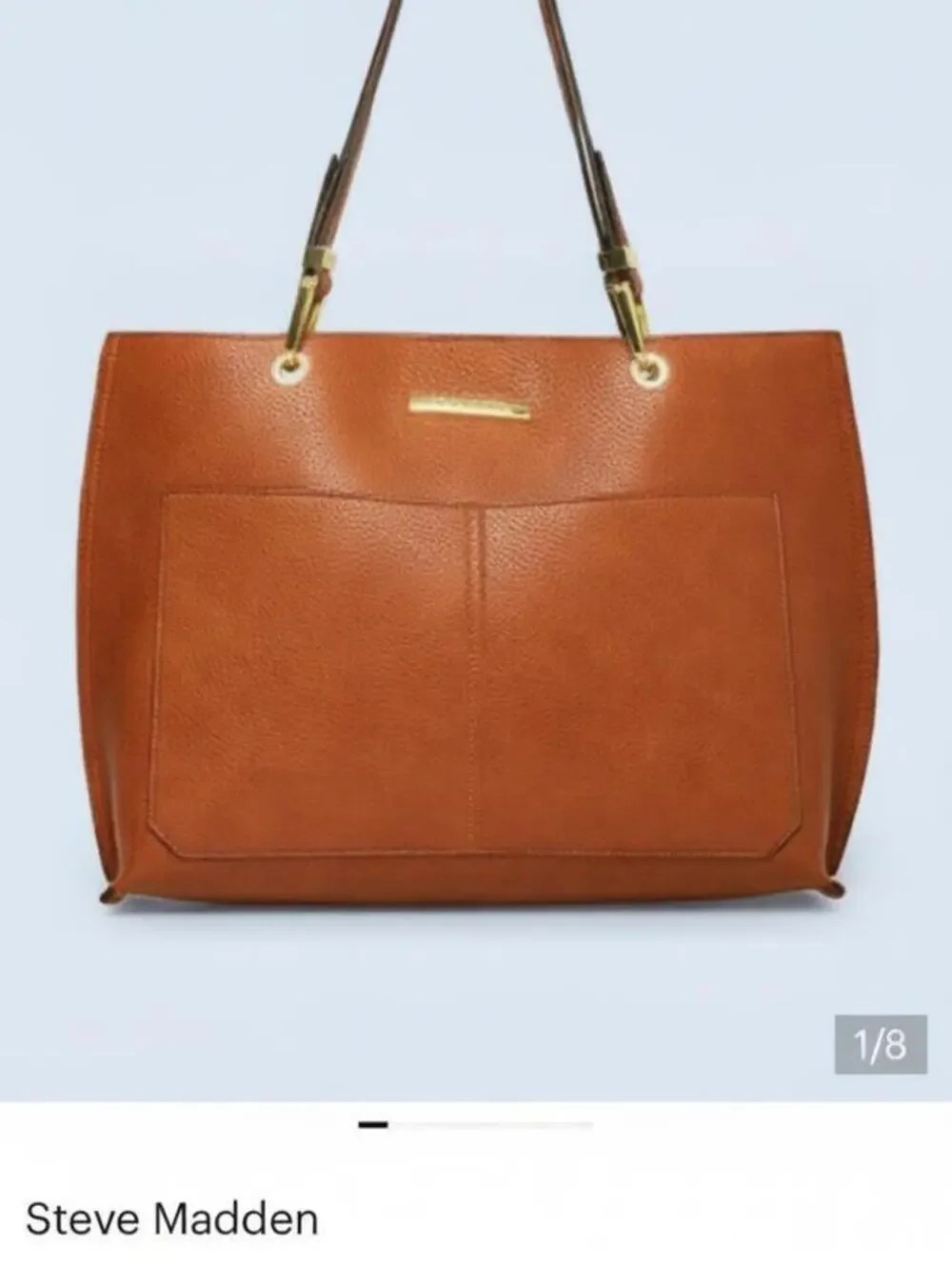 Steve Madden $98 Cognac Brown Donna Double Pocket Faux Leather Floral Lined Tote